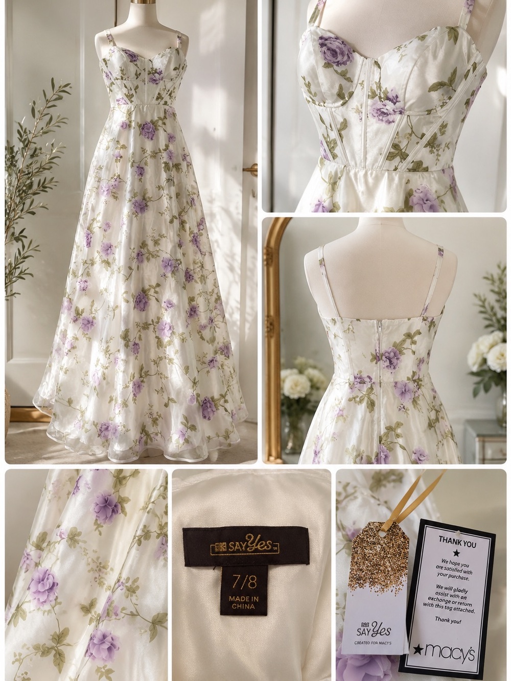 TLC Ivory Maxi Dress with Lavender Floral Print